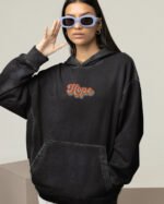 Bluza oversize z kapturem <br>Haft Hope, retro <br>Efekt sprania